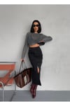 KARGO CEPLİ ÖN YIRTMAÇLI FÜME DENIM ETEK