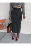KARGO CEPLİ ÖN YIRTMAÇLI FÜME DENIM ETEK
