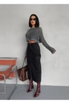 KARGO CEPLİ ÖN YIRTMAÇLI FÜME DENIM ETEK