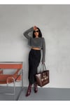 KARGO CEPLİ ÖN YIRTMAÇLI FÜME DENIM ETEK