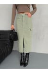 KARGO CEPLİ ÖN YIRTMAÇLI GREEN DENIM ETEK