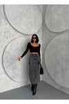 KARGO CEPLİ ÖN YIRTMAÇLI YIKAMALI DENIM ETEK