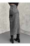 KARGO CEPLİ ÖN YIRTMAÇLI YIKAMALI DENIM ETEK