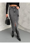 KARGO CEPLİ ÖN YIRTMAÇLI YIKAMALI DENIM ETEK