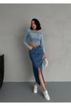 MAXI BOY KOYU MAVİ DENIM ETEK