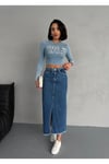 MAXI BOY KOYU MAVİ DENIM ETEK