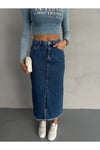 MAXI BOY KOYU MAVİ DENIM ETEK