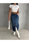 MAXI BOY TAŞLAMALI MAVİ JEAN ETEK