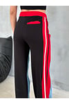 ÖNÜ MAVİ KOT ARKASI 3 İPLİK BAGGY PANTOLON YANLARDAN KIRMIZI ŞERİTLİ BELİ LASTİKLİ