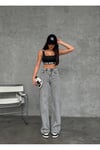 WİDE-LEG GENİŞ PAÇA GREY SNOW WASH DENİM PANTOLON
