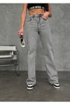 WİDE-LEG GENİŞ PAÇA GREY SNOW WASH DENİM PANTOLON