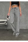 WİDE-LEG GENİŞ PAÇA GREY SNOW WASH DENİM PANTOLON