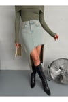 YAN YIRTMAÇLI TİNT MAXI DENIM ETEK