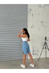 YANLARDAN  YIRTMAÇLI  FRESH MAVİ DENİM ŞORT