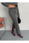 YANLARDAN YIRTMAÇLI FÜME JEAN MAXI ETEK