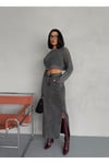 YANLARDAN YIRTMAÇLI FÜME JEAN MAXI ETEK