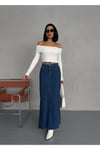 YANLARDAN YIRTMAÇLI JEAN MAXI ETEK