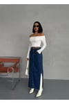 YANLARDAN YIRTMAÇLI JEAN MAXI ETEK