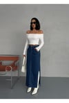 YANLARDAN YIRTMAÇLI JEAN MAXI ETEK