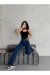 YIRTMAÇ DETAYLI BORU PAÇA DARK BLUE LYCRA JEAN