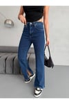 YIRTMAÇ DETAYLI BORU PAÇA DARK BLUE LYCRA JEAN