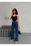 YIRTMAÇ DETAYLI BORU PAÇA DARK BLUE LYCRA JEAN