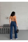 YIRTMAÇ DETAYLI BORU PAÇA DARK BLUE LYCRA JEAN