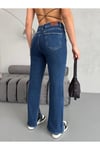 YIRTMAÇ DETAYLI BORU PAÇA DARK BLUE LYCRA JEAN