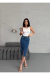 YIRTMAÇLI MİDİ BOY LİKRALI JEAN ETEK