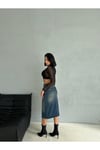 YIRTMAÇLI MİDİ BOY LİKRALI  JEAN ETEK