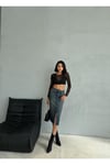 YIRTMAÇLI MİDİ BOY LİKRALI  JEAN ETEK