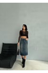 YIRTMAÇLI MİDİ BOY LİKRALI  JEAN ETEK