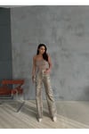 ZEO BASİC GOLD LEOPAR DESENLİ  VARAK BASKILI GENİŞ PAÇA PANTOLON