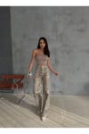 ZEO BASİC GOLD LEOPAR DESENLİ  VARAK BASKILI GENİŞ PAÇA PANTOLON