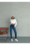 ZEO BASİC LİKRALI MOM JEAN KOYU MAVİ TAŞLAMALI
