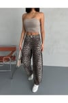 ZEO BASİC SKATER PANTOLON LEOPAR DESENLİ BEJ