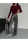 ZEO BASİC WİDE-LEG PANTOLON LEOPAR DESENLİ HAKİ