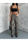 ZEO BASİC WİDE-LEG PANTOLON LEOPAR DESNLİ BEJ