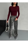 ZEO BASİC WİDE-LEG PANTOLON LEOPAR DESENLİ HAKİ