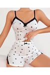 Kadın Siyah Kalp Desenli Pamuk Pijama Takımı