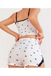 Kadın Siyah Kalp Desenli Pamuk Pijama Takımı