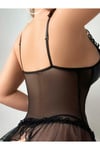 Korse Tasarımlı, File ve Dantel Detaylı Fantezi Babydoll / Jartiyer Takımı (File Çorap Hediyeli)