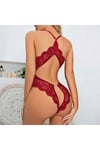 Özel Bölgesi Açık Sırt Aksesuarlı Fantezi Iç Giyim Gecelik Babydoll Bordo
