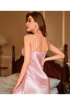 Pembe Saten Dantelli Dekolteli Mini Gecelik