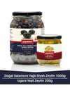Gemlik Siyah Zeytin Salamura Yağlı 1 kg (351/410) 2XS-3XS & Izgara Yeşil Zeytin 200 gr Cam Kavanoz