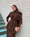 Lara Fırfırlı İthal Elbise  Kahverengi