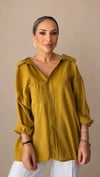  Yağ Yeşili Oversize Açık Yaka Gömlek