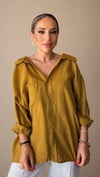  Yağ Yeşili Oversize Açık Yaka Gömlek