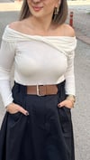 Asimetrik Yaka Örme Bluz Ekru
