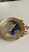 Lacivert Gold Detaylı Küpe Tasarım Küpe